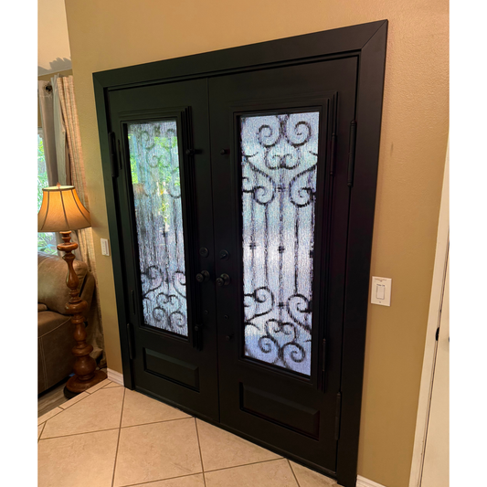 Amor Heart Iron Door – Double Security Door with Rain Glass & Screen