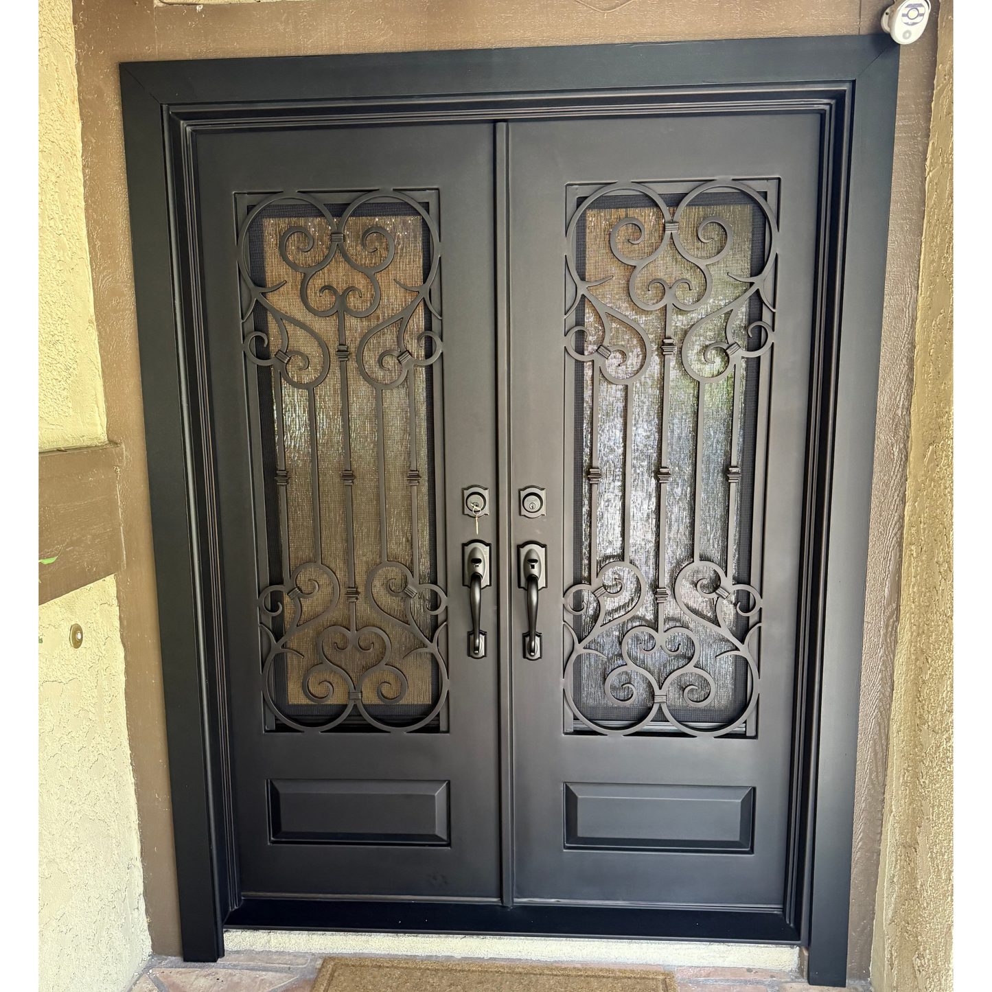 Amor Heart Iron Door – Double Security Door with Rain Glass & Screen