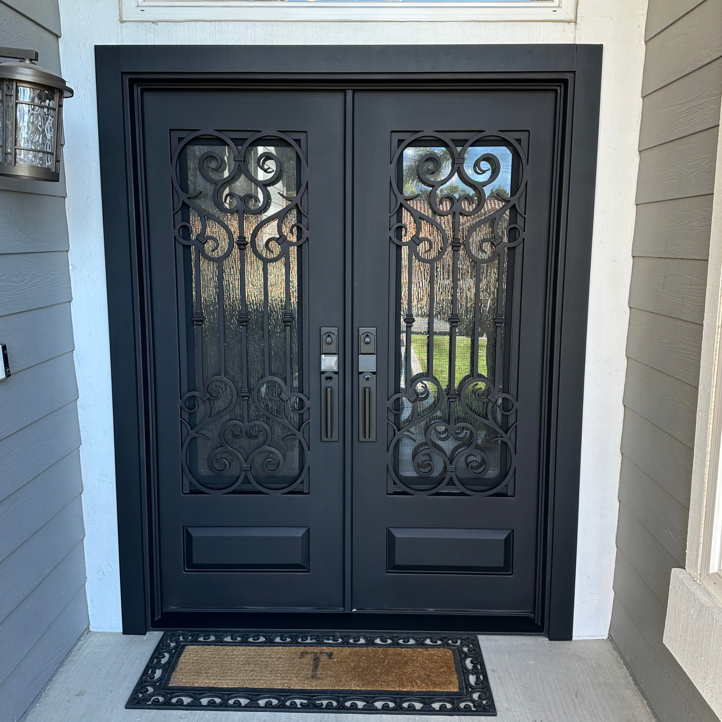 Amor Heart Iron Door – Double Security Door with Rain Glass & Screen