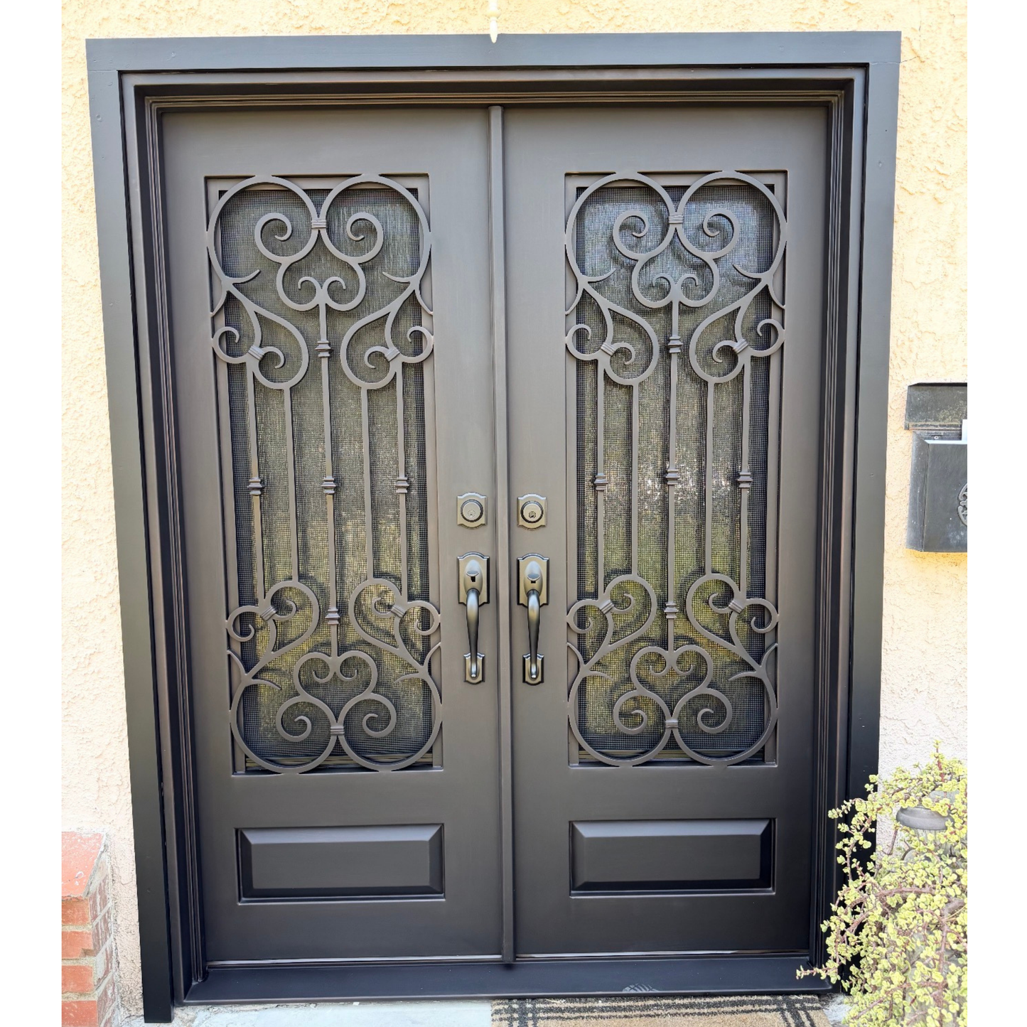 Amor Heart Iron Door – Double Security Door with Rain Glass & Screen