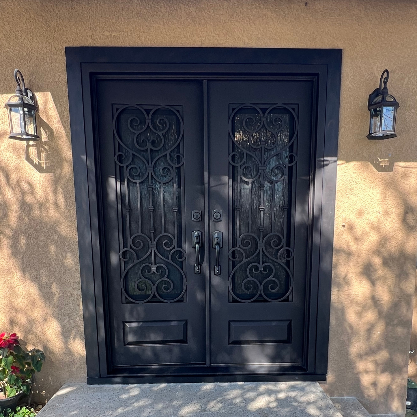 Amor Heart Iron Door – Double Security Door with Rain Glass & Screen